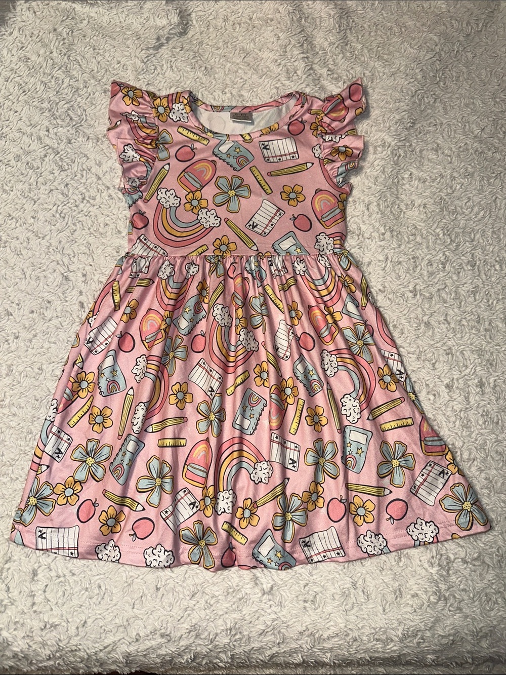 Carter's Pink Rainbow & Floral Print Flutter-Sleeve Knit Dress
